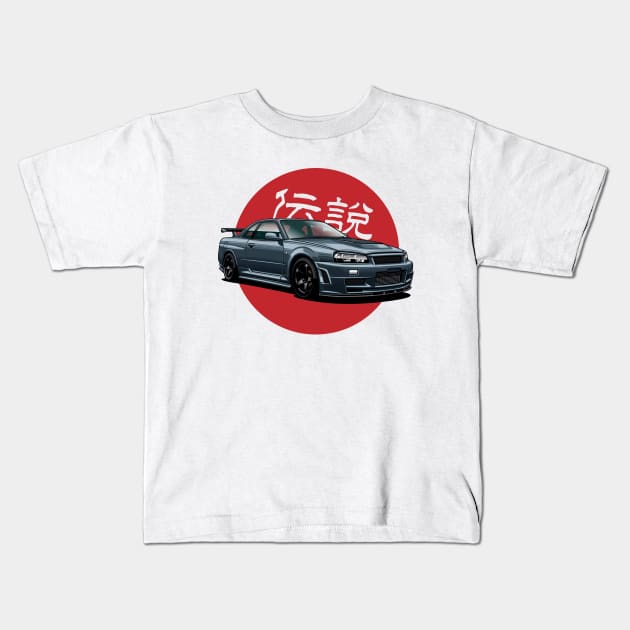 Skyline GT-R R34 Kids T-Shirt by Markaryan